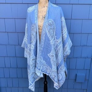Chico's Light Blue Paisley Cape draw wrap gorgeous soft